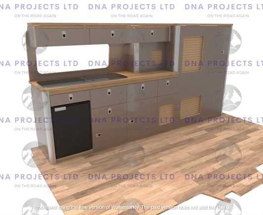 Transit Custom 2023 onwards  Campervan Kitchen Units LWB Version 1