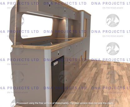 VW Volkswagen T7 Transporter 2024 Onwards Campervan Kitchen Units LWB Version 1