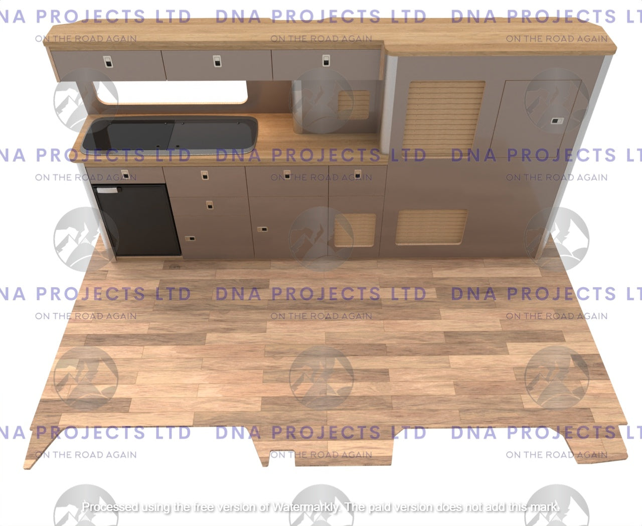 Transit Custom 2023 onwards  Campervan Kitchen Units LWB Version 1